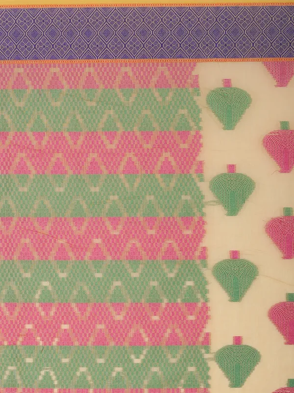 Light_Yellow_Cotton_Blend_Banarasi_Sarees_For_Women