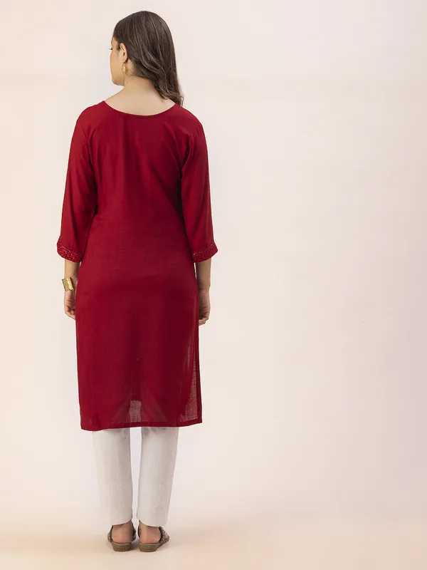 Maroon_Rayon_Slub_Women_Kurta,_Exquisite_Embroidery_&_Crystal_Hand_Work