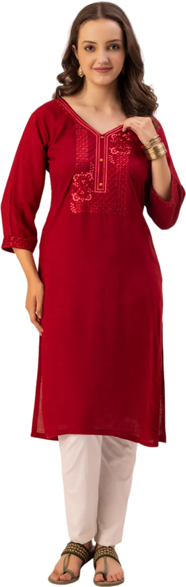 Maroon_Rayon_Slub_Women_Kurta,_Exquisite_Embroidery_&_Crystal_Hand_Work