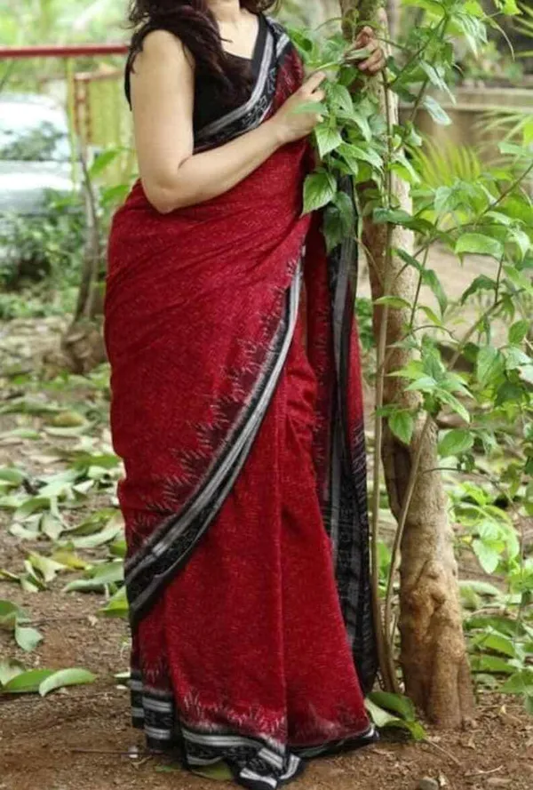 Red_Colour_Linen_Saree_(With_Unstitched_Blouse_Piece)_(For_Women)