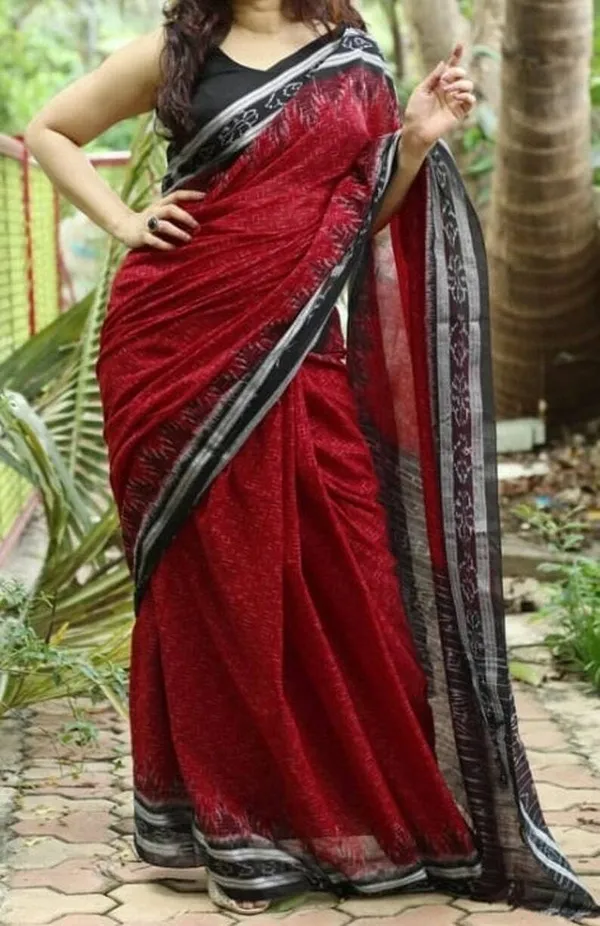 Red_Colour_Linen_Saree_(With_Unstitched_Blouse_Piece)_(For_Women)