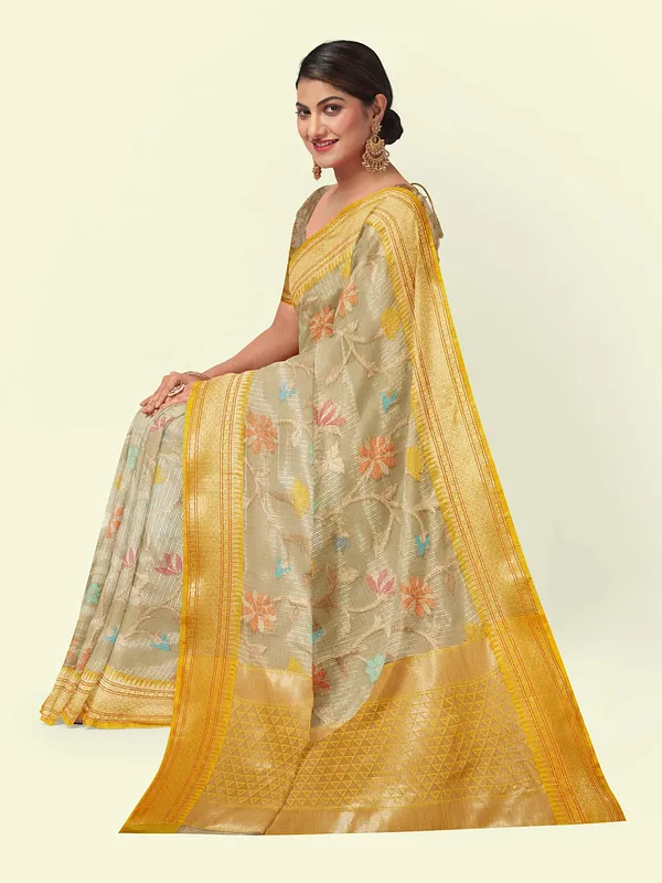 Grey_Cotton_Blend_Banarasi_Sarees_For_Women