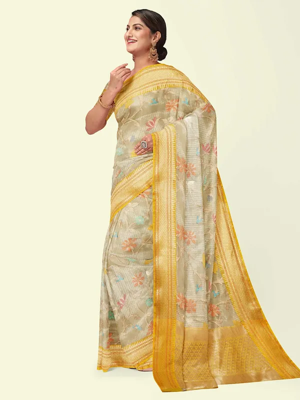 Grey_Cotton_Blend_Banarasi_Sarees_For_Women
