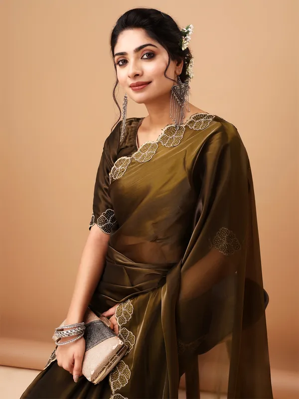 Olive_Jimmy_Choo_Saree_With_Unstitched_Blouse_For_Women