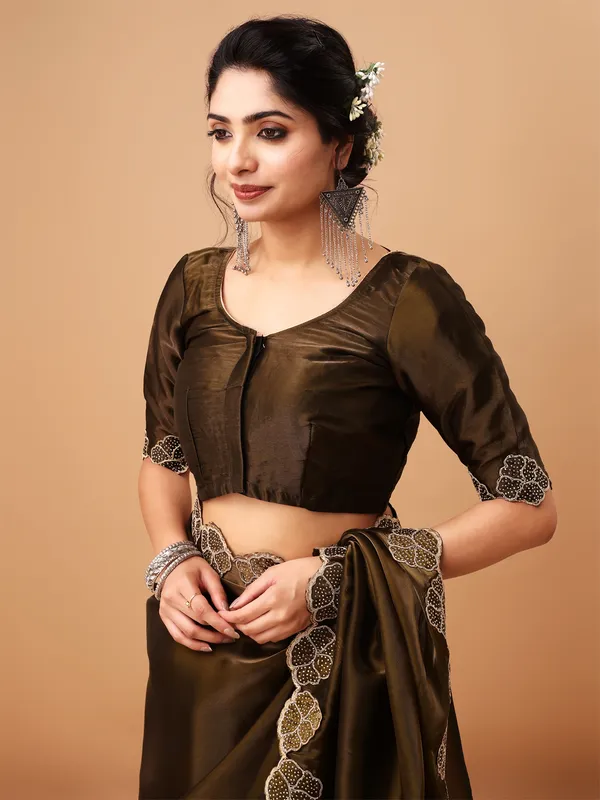 Olive_Jimmy_Choo_Saree_With_Unstitched_Blouse_For_Women