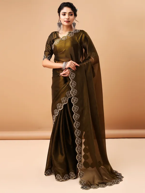 Olive_Jimmy_Choo_Saree_With_Unstitched_Blouse_For_Women