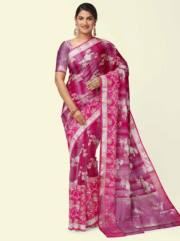 Magenta_Matka_Silk/Silk_Blend_Banarasi_Sarees_For_Women