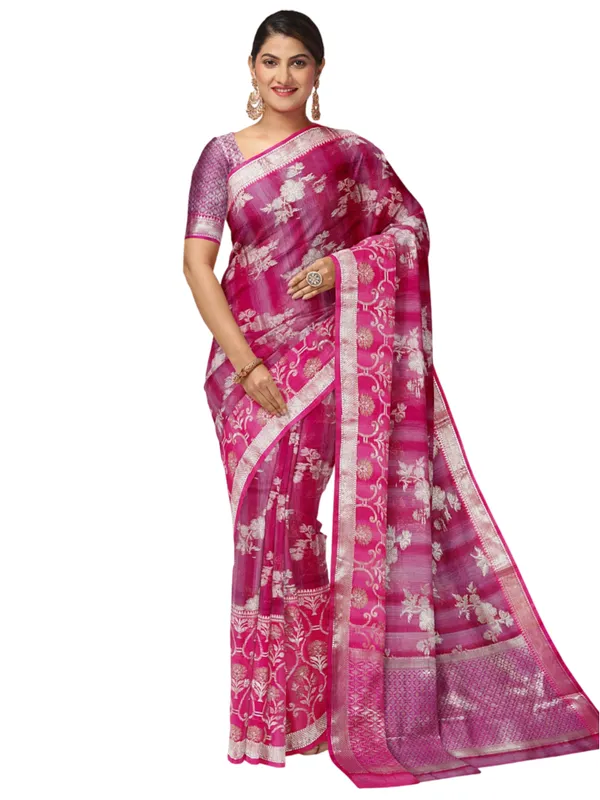Magenta_Matka_Silk/Silk_Blend_Banarasi_Sarees_For_Women