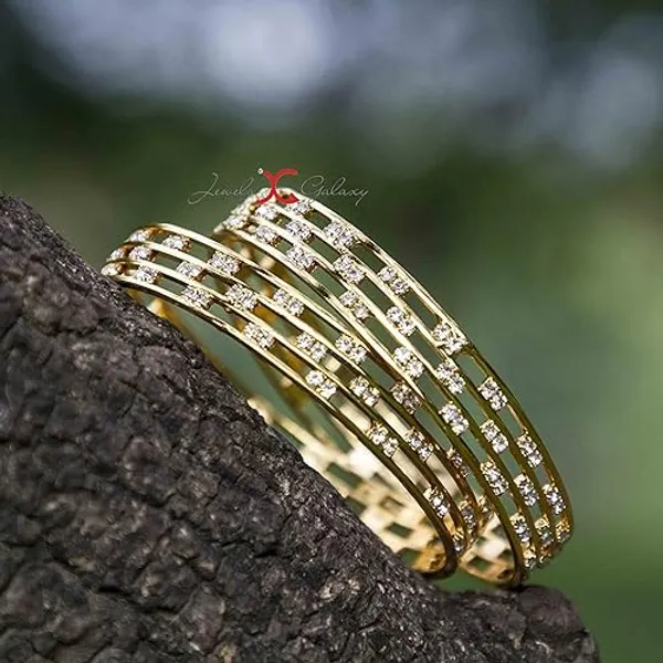 Cz_Diamond_Studded_3_Line_High_Gold_Plated_Bangle_Set_(2_Pcs)