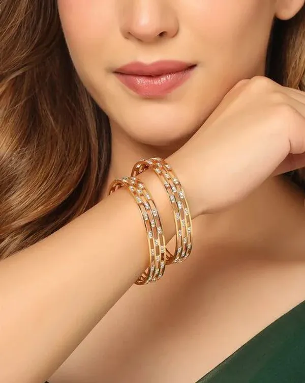 Cz_Diamond_Studded_3_Line_High_Gold_Plated_Bangle_Set_(2_Pcs)