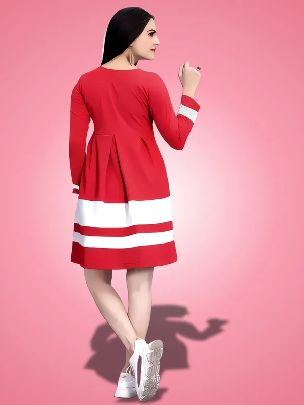 Red_Classic_Crepe_Colour-Block_Fit_&_Flare_Dress_With_ButterFly
