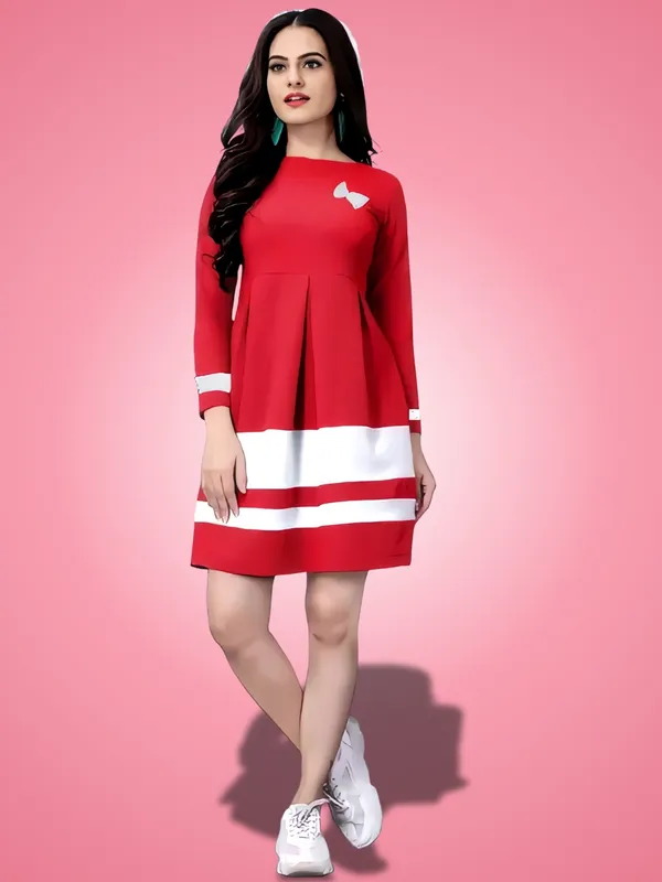 Red_Classic_Crepe_Colour-Block_Fit_&_Flare_Dress_With_ButterFly