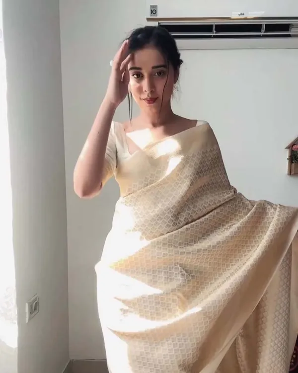 Cream_Color_Ready_To_Wear_Soft_Banarasi_Silk_Saree_With_Golden_Zari_Work