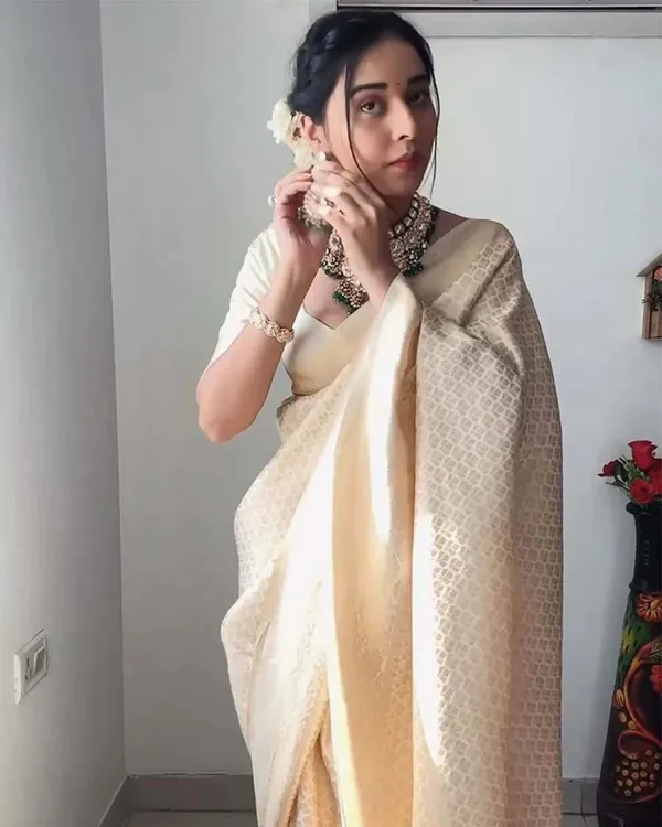 Cream_Color_Ready_To_Wear_Soft_Banarasi_Silk_Saree_With_Golden_Zari_Work