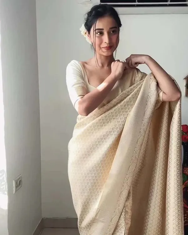 Cream_Color_Ready_To_Wear_Soft_Banarasi_Silk_Saree_With_Golden_Zari_Work