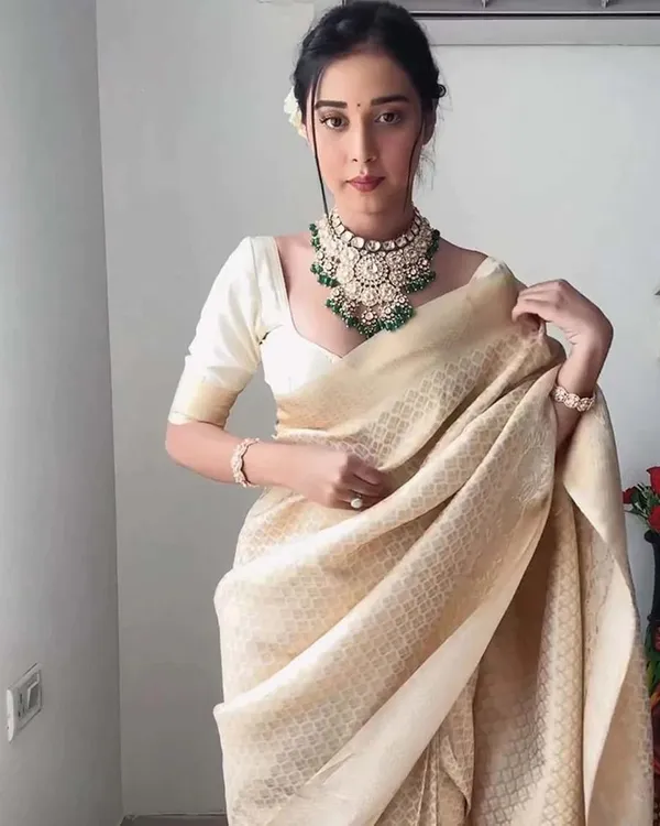 Cream_Color_Ready_To_Wear_Soft_Banarasi_Silk_Saree_With_Golden_Zari_Work