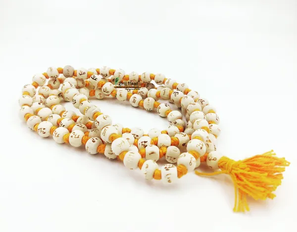 White_wood_hare_ram_carving_jaap_japa_mala_108+1_Beads_8mm_With_Cotton_Gaumukhi_bag_Jholi