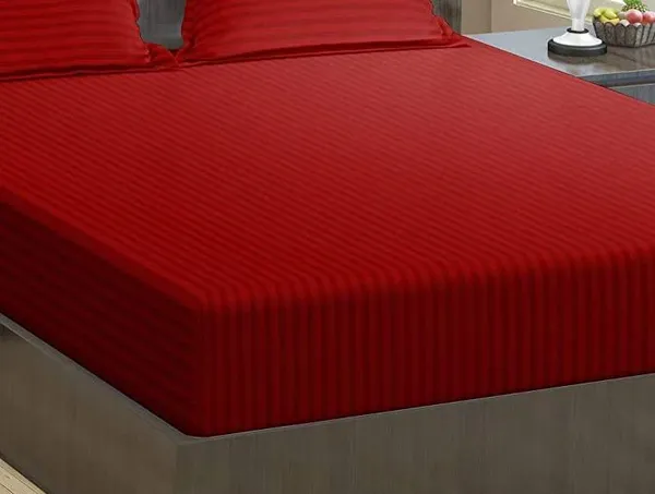 220TC_Elastic_Fitted_100%_Cotton_Feel_Stripes_Super_King_Size_Double_Bed_Bedsheet_with_2_Pillow_Cover_(78"x78"_Upto_12"_Mattress)_Wine