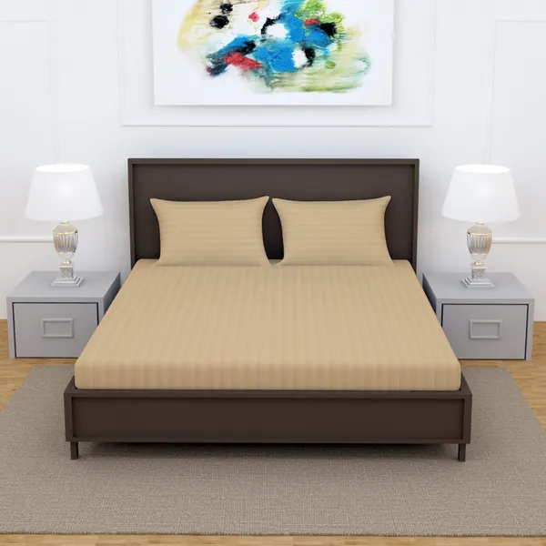 _100%_Cotton_220_TC_Italian_Stripes_Flat_King_Size_Bedsheet_With_2_Pillow_Cover_(108_x_108_Inch,_BIEGE)
