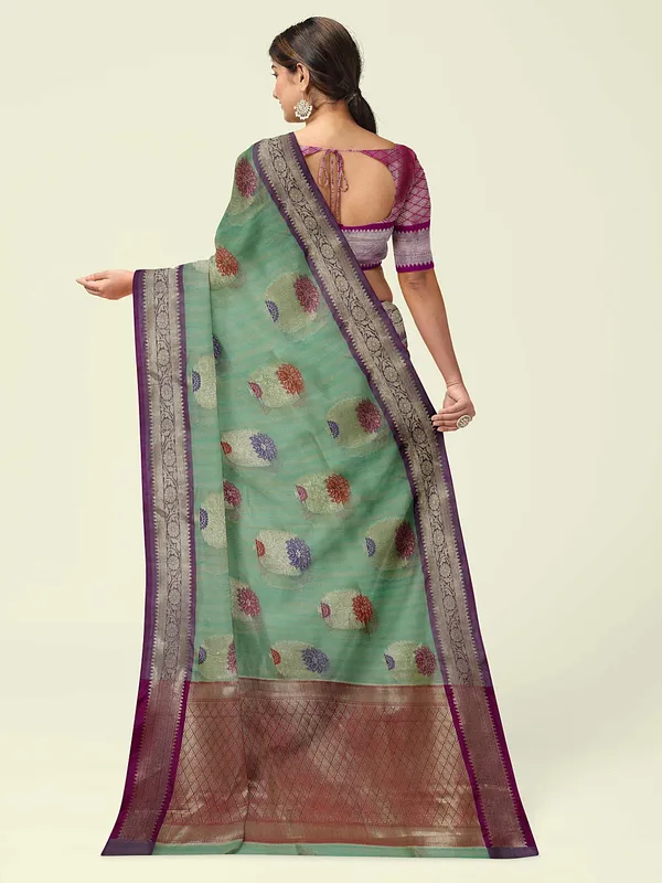 Sea_Green_Mulberry_Silk/Silk_Blend_Banarasi_Sarees_For_Women