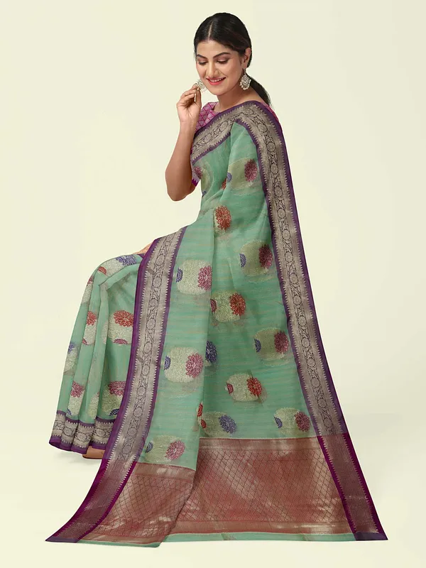 Sea_Green_Mulberry_Silk/Silk_Blend_Banarasi_Sarees_For_Women