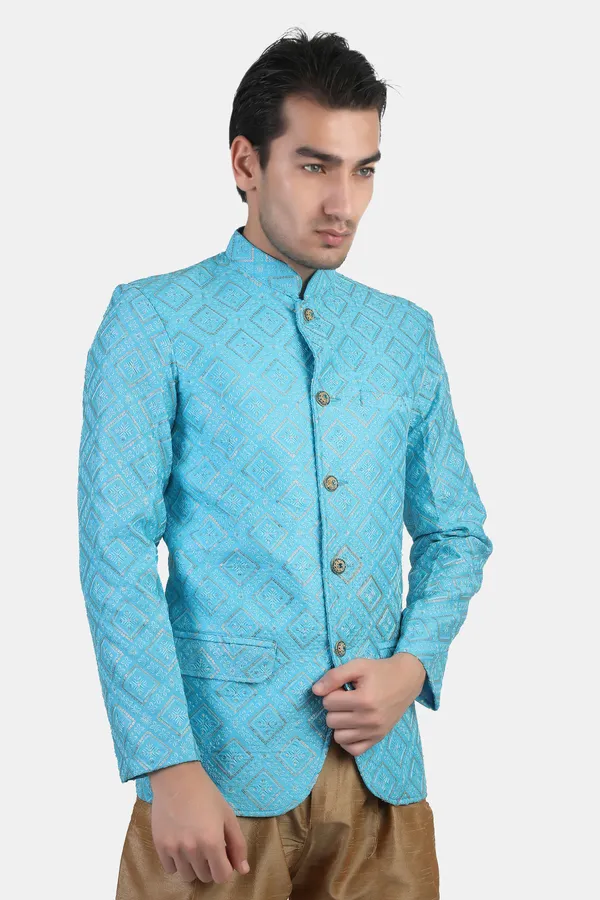 Sky_Blue_Embroidered,_Self_Design_Bandhgala