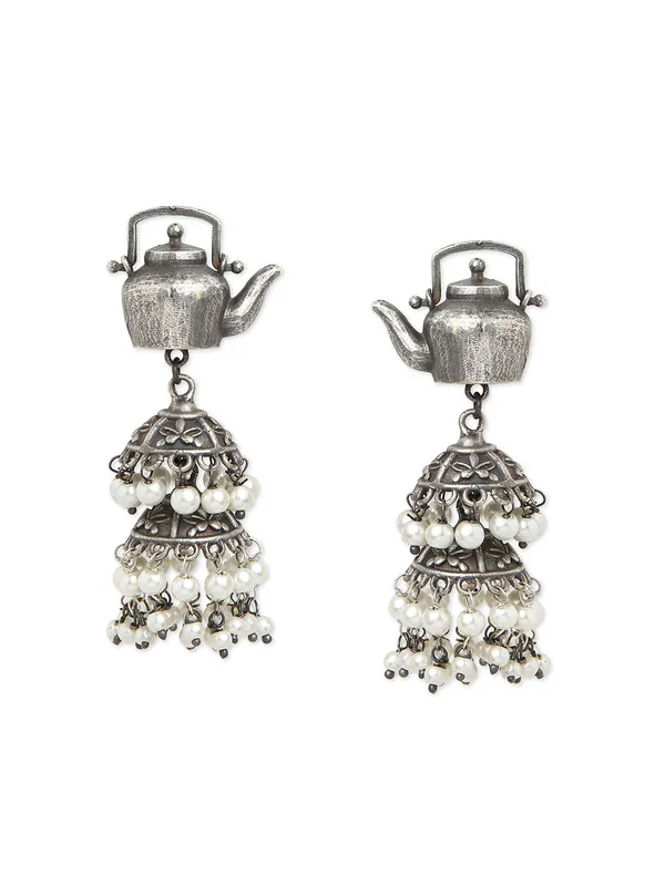 German_silver_tea_pot_earring