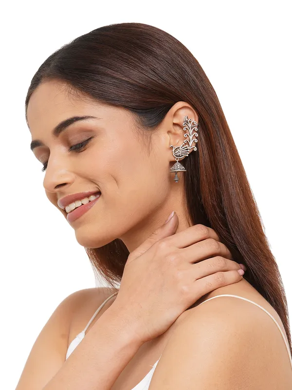 Silver_Peacock_Shaped_Jhumkas_Earrings