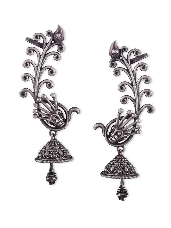 Silver_Peacock_Shaped_Jhumkas_Earrings