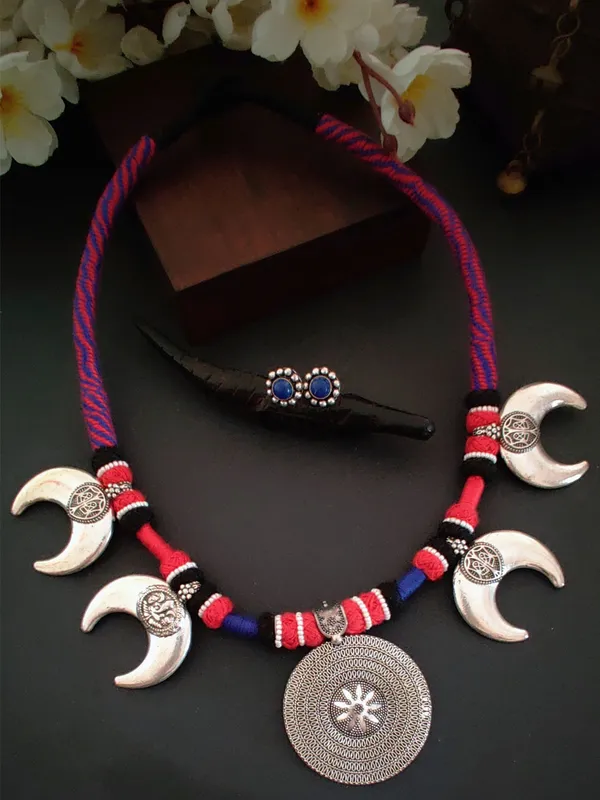 Silver_Plated_And_Black_Ganpati_Moon_Shaped_Antique_Jewllery_Set