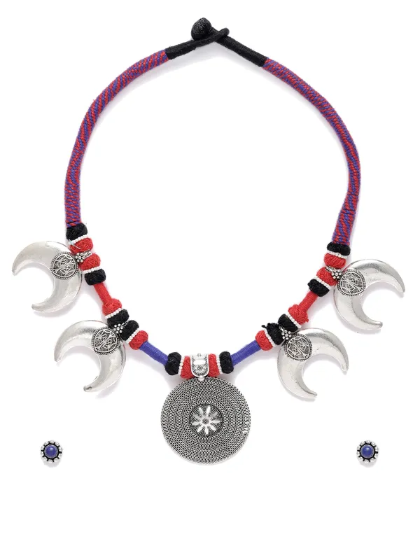 Silver_Plated_And_Black_Ganpati_Moon_Shaped_Antique_Jewllery_Set