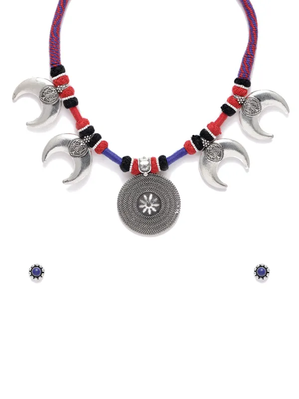 Silver_Plated_And_Black_Ganpati_Moon_Shaped_Antique_Jewllery_Set
