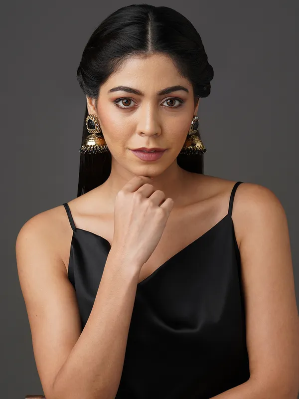 Gold_tone_Black_jhumka_earring