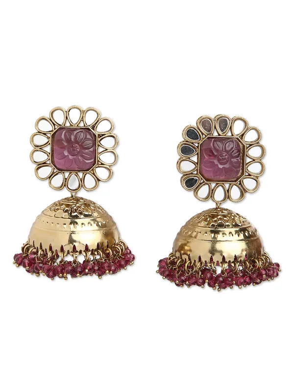 Gold_tone_Peach_jhumka_earring