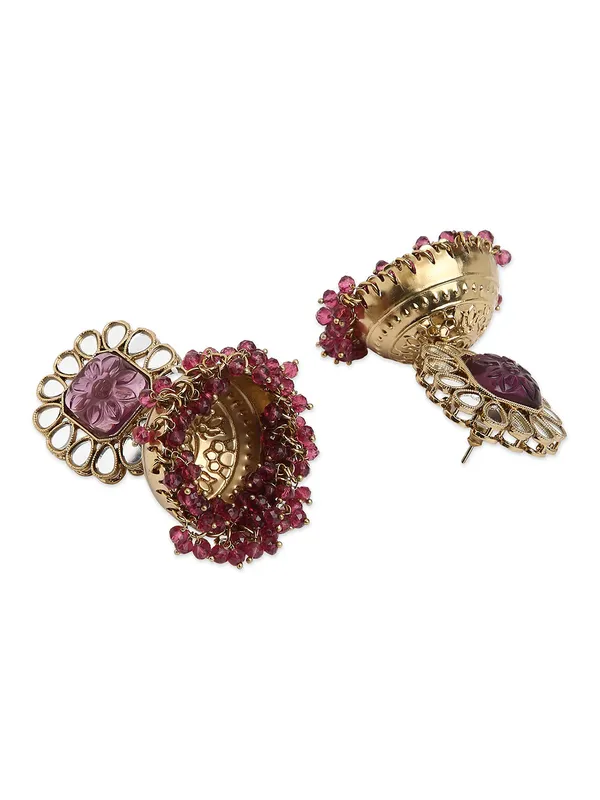 Gold_tone_Peach_jhumka_earring