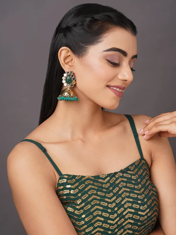 Gold_toned_green_jhumka_earring