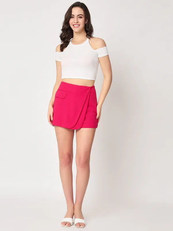 Zastraa_Fuchsia_Pink_Cross_Over_Mini_Scuba_Skorts_With_Flap