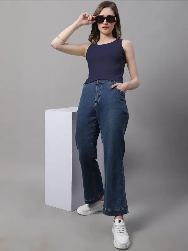 Navy_Blue_Cotton_Rib_Round_Neck_Crop_Top_For_Women