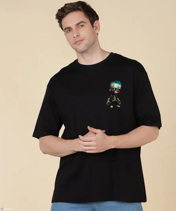 Black_Oversized_Printed_Half_Sleeve_Cotton_T-Shirt_For_Men