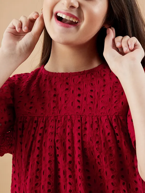 Maroon_Round_neck_dress_|_Premium_cotton_Fabric_with_zipper