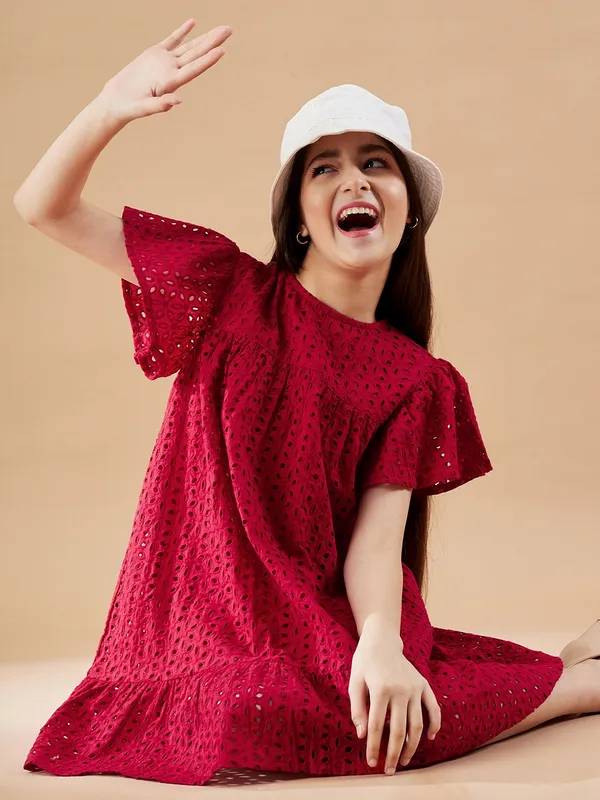 Maroon_Round_neck_dress_|_Premium_cotton_Fabric_with_zipper