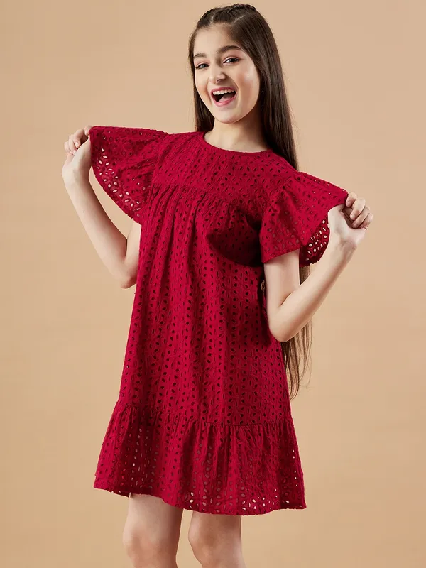 Maroon_Round_neck_dress_|_Premium_cotton_Fabric_with_zipper
