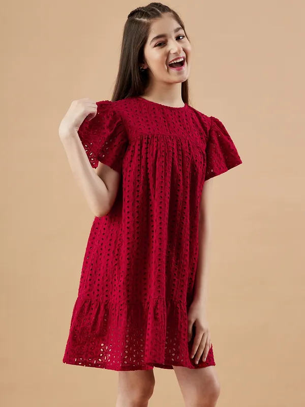Maroon_Round_neck_dress_|_Premium_cotton_Fabric_with_zipper