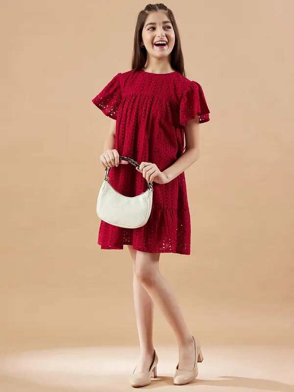Maroon_Round_neck_dress_|_Premium_cotton_Fabric_with_zipper