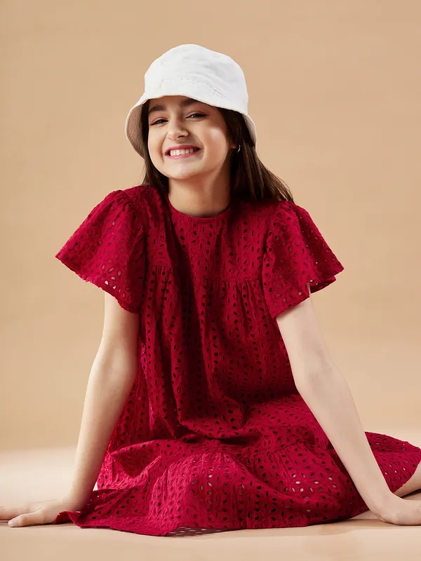 Maroon_Round_neck_dress_|_Premium_cotton_Fabric_with_zipper