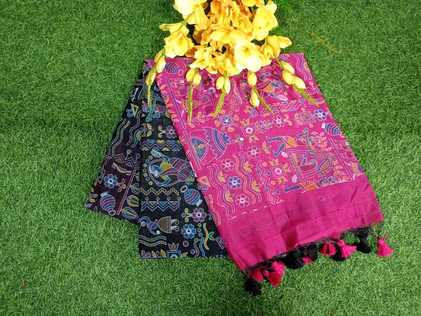 Black_Madhubani_Cotton_Silk_Printed_Saree