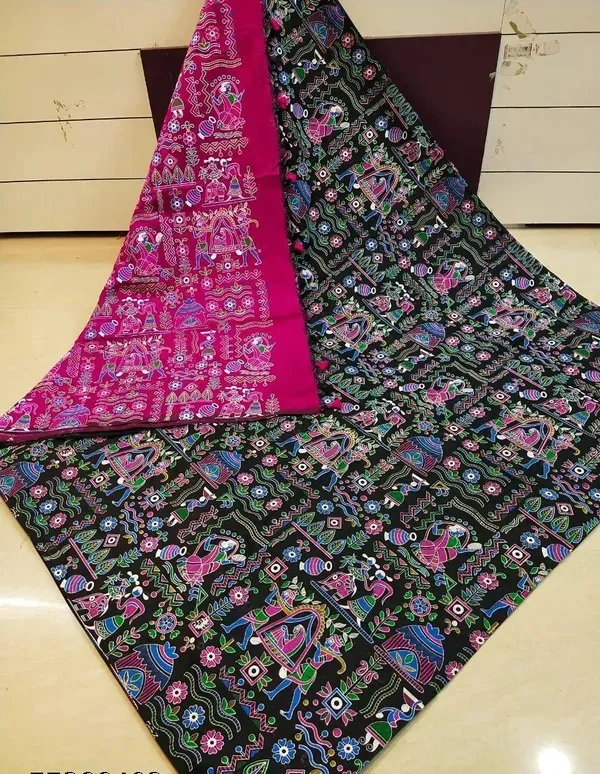 Black_Madhubani_Cotton_Silk_Printed_Saree