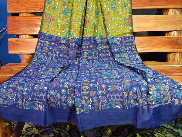 Yellow_Madhubani_Cotton_Silk_Printed_Saree