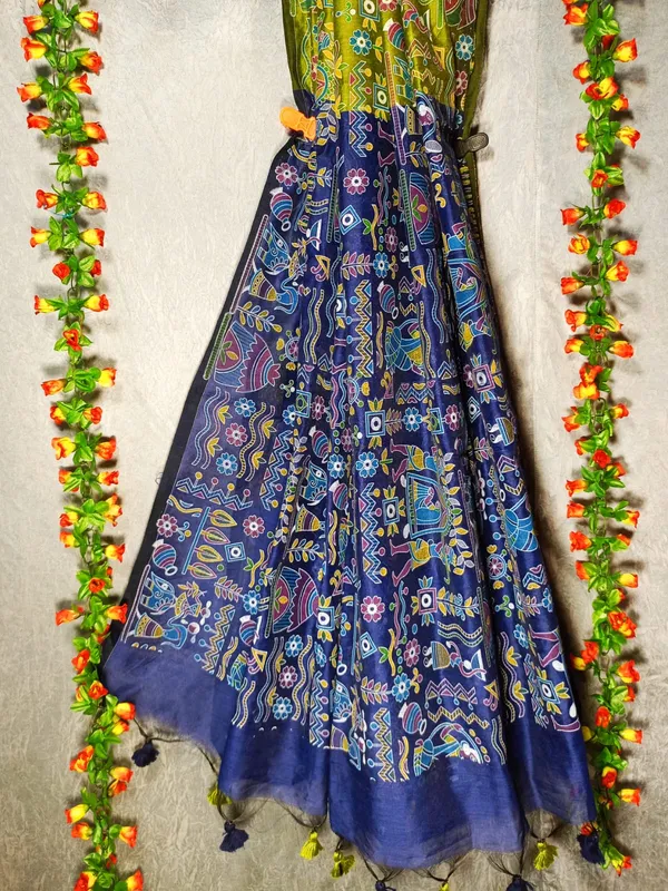 Yellow_Madhubani_Cotton_Silk_Printed_Saree