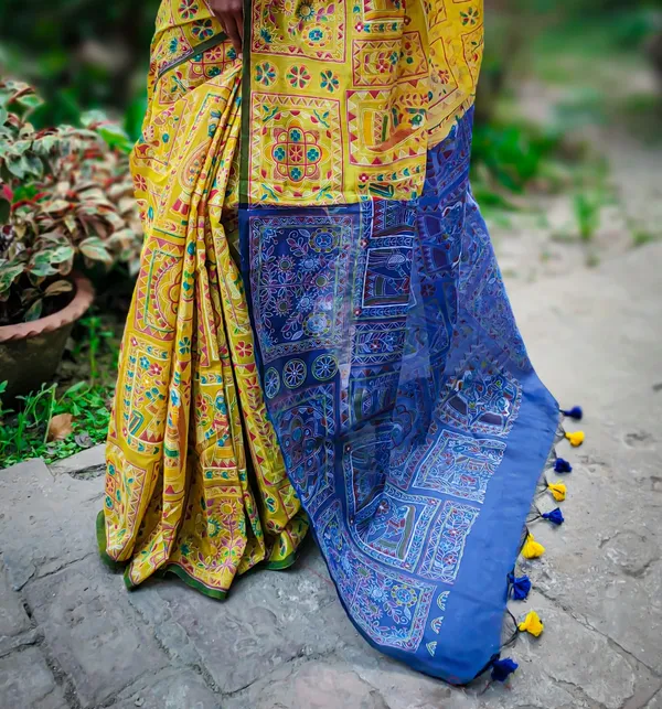 Yellow_Madhubani_Cotton_Silk_Printed_Saree
